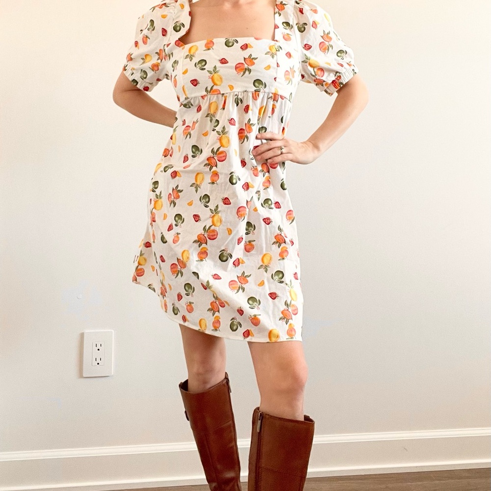 Wild Fable Fruit Print Puff Sleeve Babydoll Dress - Picture 3 of 5